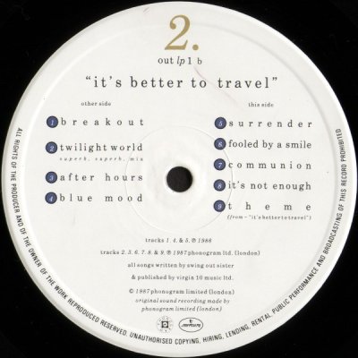 画像4: SWING OUT SISTER / IT’S BETTER TO TRAVEL (UK-LP)