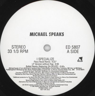 画像2: MICHAEL SPEAKS / I SPECIALIZE (US-PROMO)