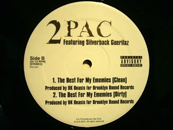 画像2: 2PAC FEATURING SILVERBACK GUERILLAZ –/THE BEST FOR MY EMEMIES  (US PROMO) (2)